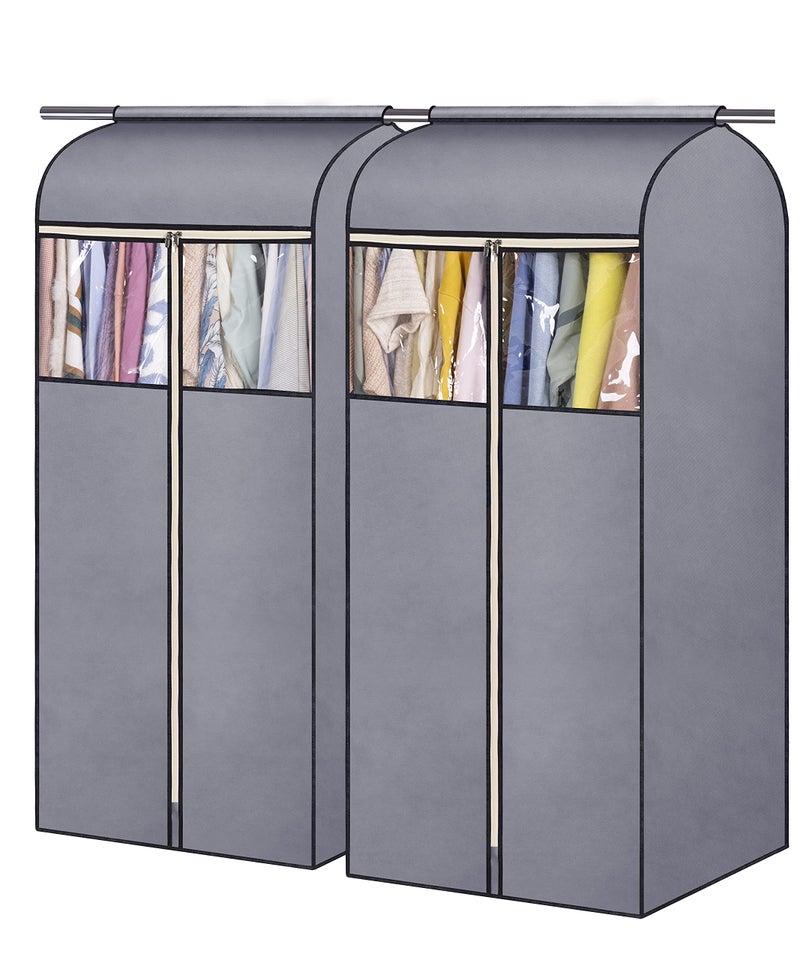 SLEEPING LAMB 54'' Hanging Garment Bags for Closet Storage Sealed Completely Jackets Coats Suits Clothes Rack Cover for Wardrobe with Clear PVC Window, 2 Packs, Grey(Hanging Rod Not Included) - Image 1